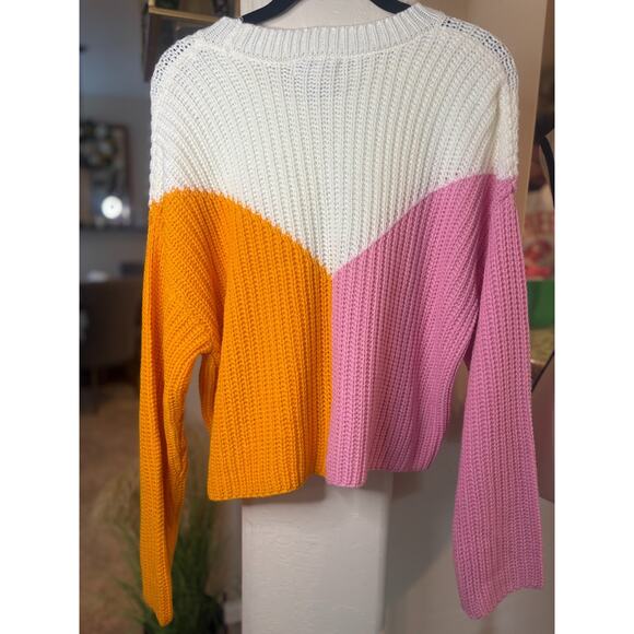 Sincerely Jules Colorblock Pink/Orange Oversized Knit Sweater M 8-12 NEW - Picture 5 of 5